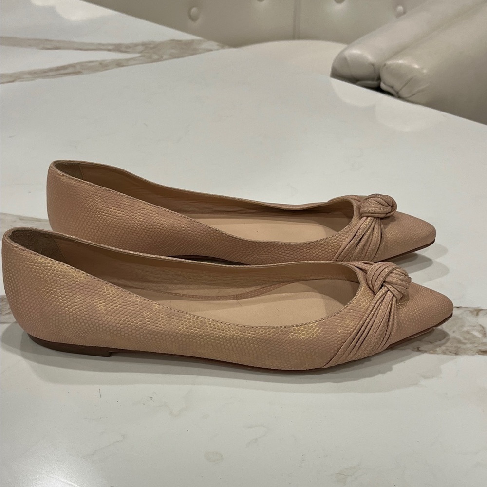 EUC Loeffler Randall Willow pointed toe flats in soft pink with gold tones